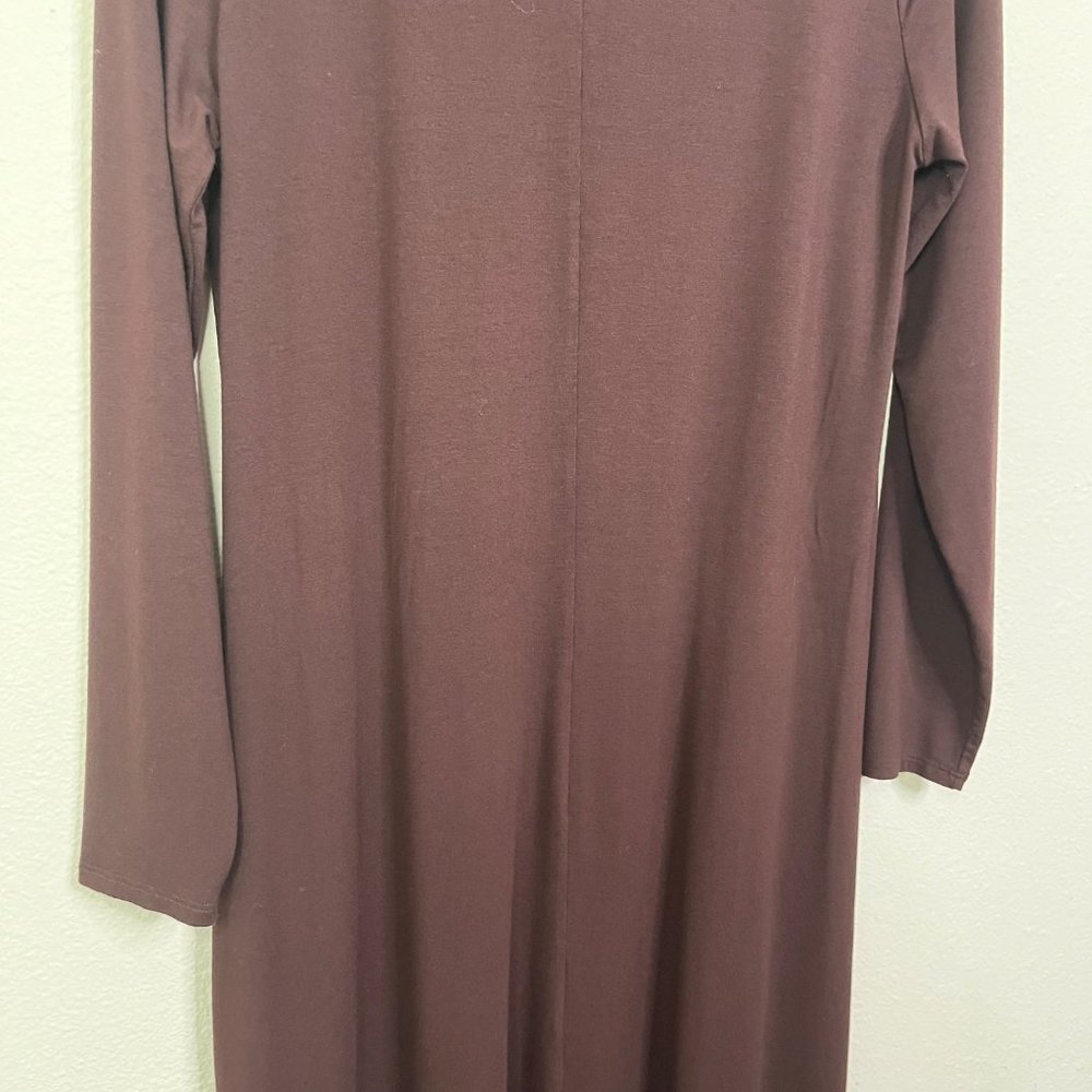 Eileen Fisher Women's Brown V-Neck Calf Length Dress Size Small Long Sleeve - Picture 11 of 12